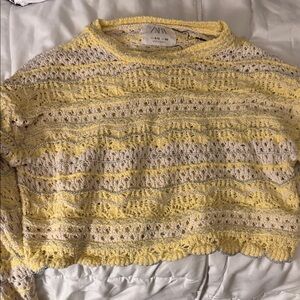 Zara Yellow and Cream Knit Top
